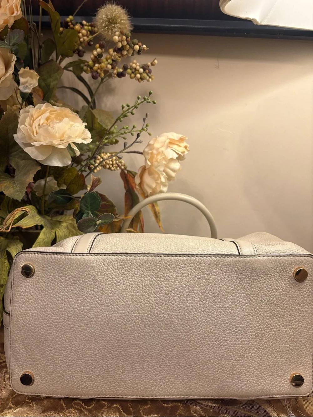 Michael Kors Pebbled Leather Satchel in Light Gray Cream